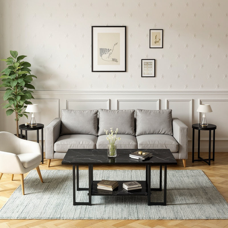 Keiondra 3 - Piece Living Room Table Set, Marble Black