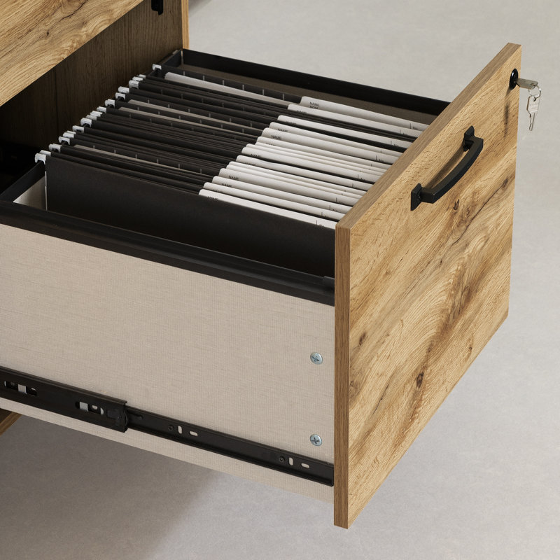 Nordik Oak 31" 2-Door Credenza with Drawers and Metal Frame