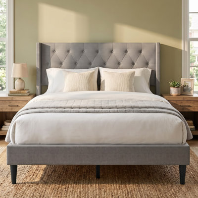 Hamden Twin Tufted Upholstered Wingback Platform Bed