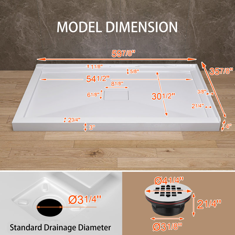 60'' W 36'' D Rectangular Double Shower Base