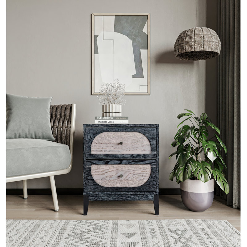 Black and Gray Wood 2-Drawer Nightstand with Arch Design