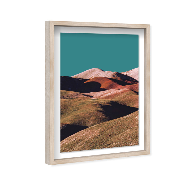 Mountains Over Turquoise Sky Print by Oliver Gal, 11.5"H x 16.5"W, Natural Oak Shadowbox