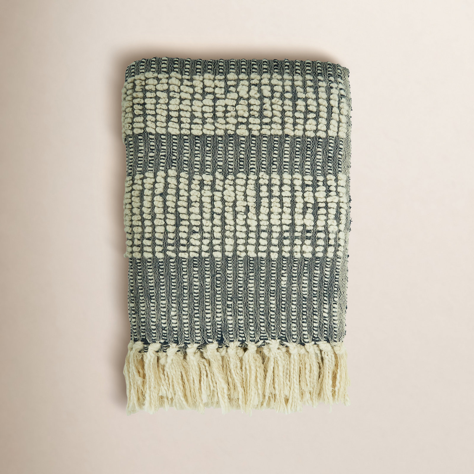 Cotton Hand Woven Throw Blanket, Navy Blue