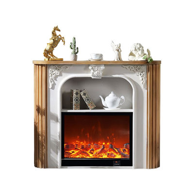Burlywood + White Manufactured Wood Freestanding Fireplace