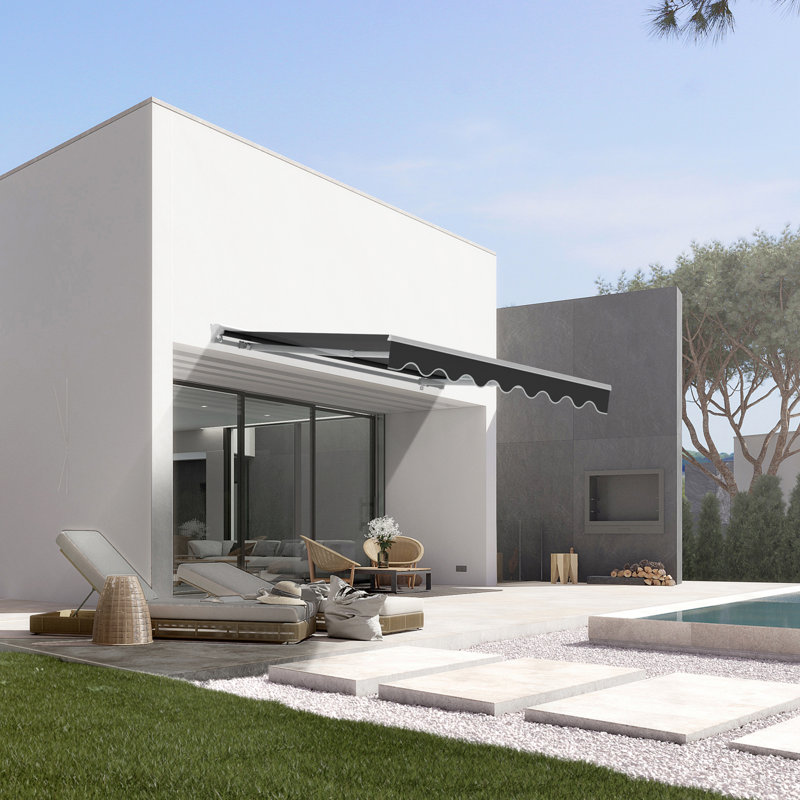 Canopee Manual Retractable Patio Awning with Protective Case 300g POLY, 5.91" H x 116.4" W x 117.6" D, Gray