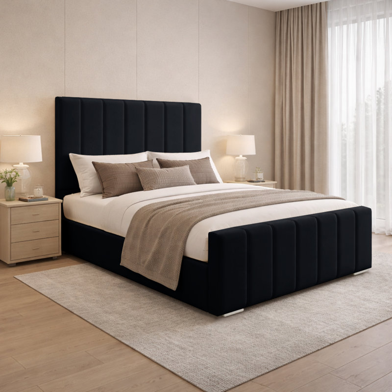 Connell Upholstered Bed Frame, Small Double (4'), Black