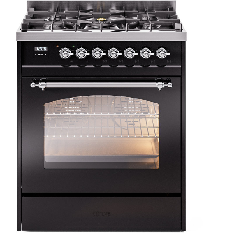 Cuisinière ILVE Nostalgie II Series 30 po à double combustible avec 5 brûleurs scellés (gaz naturel, porte vitrée)
