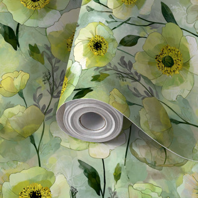 Papier peint à peler et coller avec feuilles décoratives à feuilles florales élégantes, auto-adhésif et amovible 17,7 po x 118 po (45 x 300 cm)