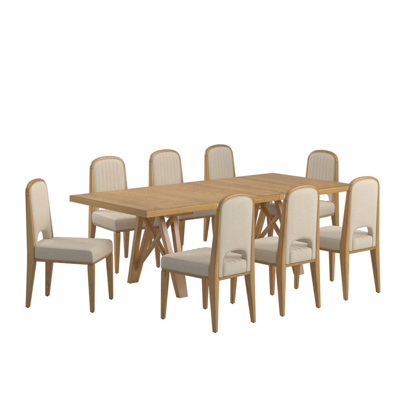 Ensemble de salle à manger extensible à finition en bois de 72 à 90 po Brogdon avec table et chaises en tissu crème, Brun