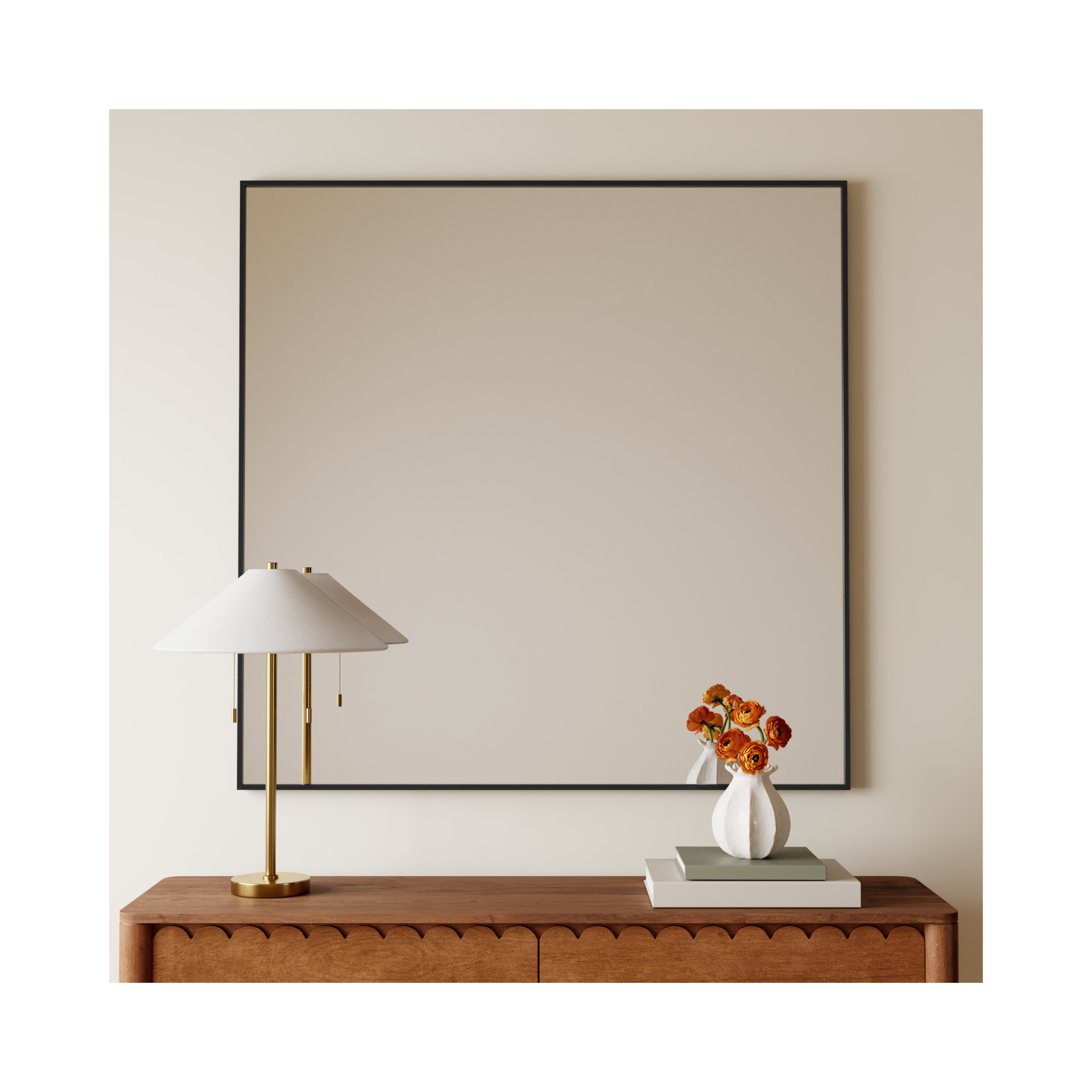 Valparaiso Metal Square Wall Mirror, 48"  x 48" , Black