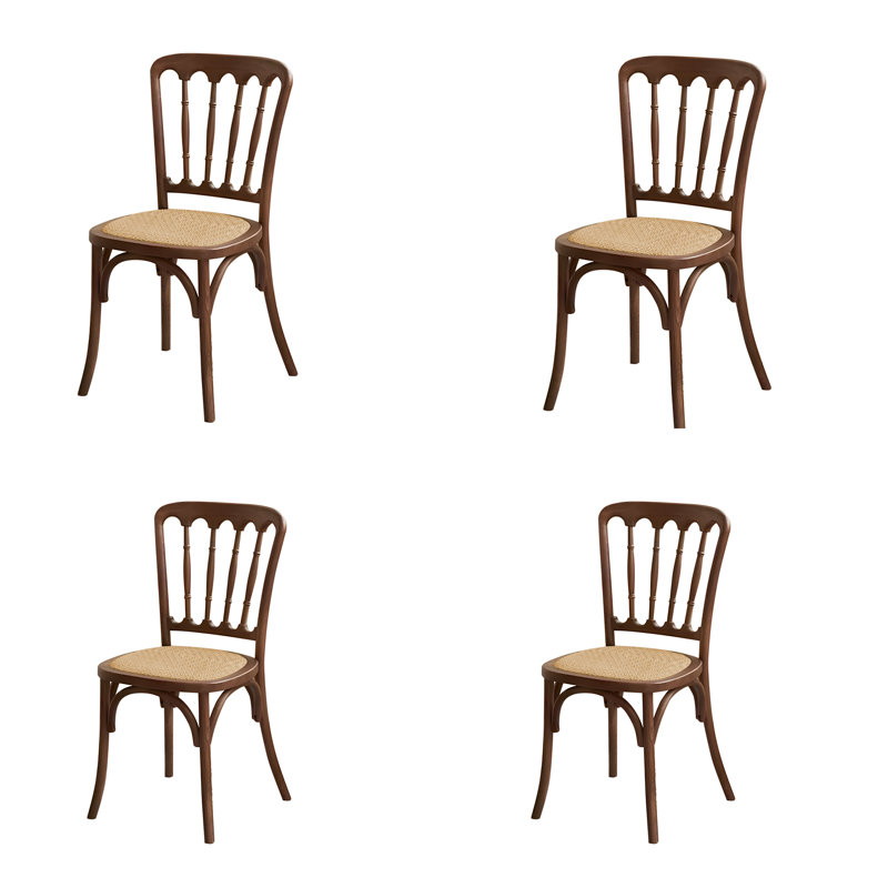 Ensemble de 4 lattes en bois massif de rotin tissé rembourré, 4, Noyer
