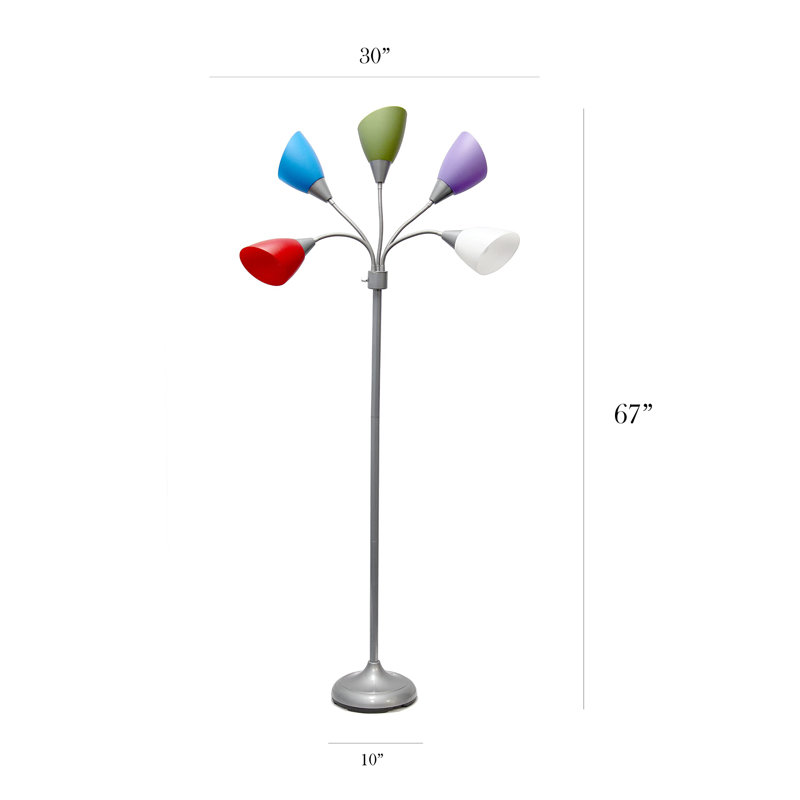 Lampe sur pied à col-de-cygne réglable à 5 têtes et à lumières multiples de 67 po Simple Designs, Argent argent