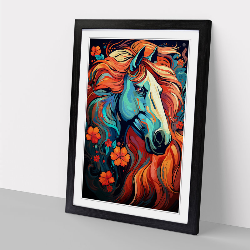 Horse Line No.2 - Framed Print, 34cm H x 25cm W x 2cm D, Black Framed