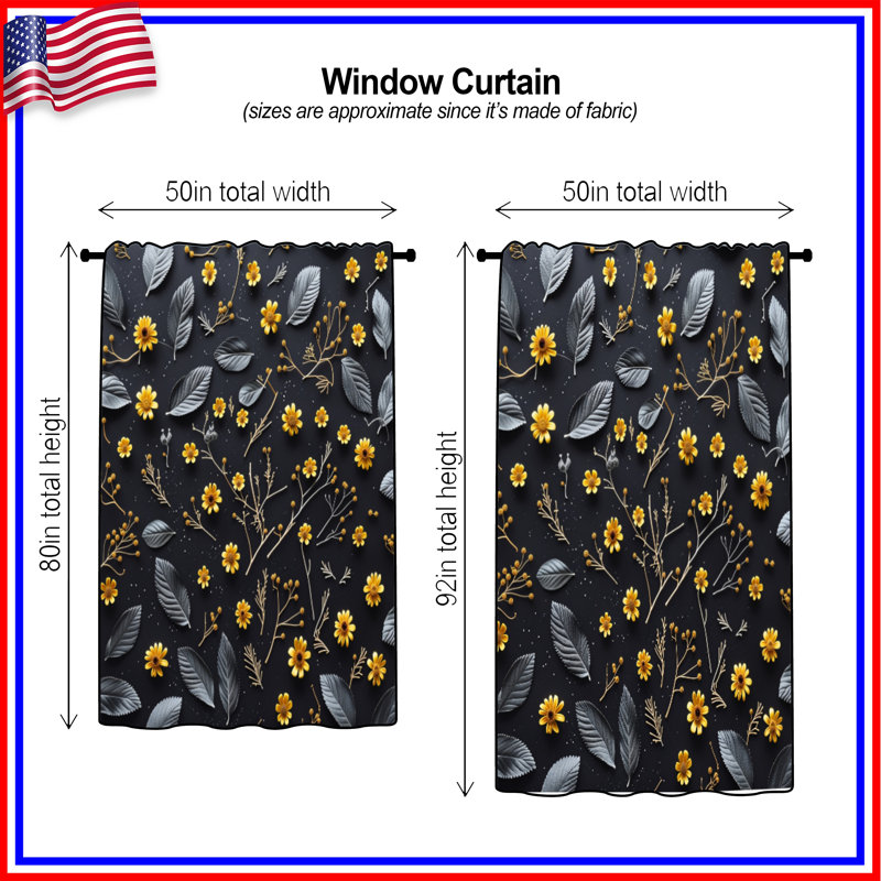 Rideaux à motif floral, voilages et voilages à motif floral - 1 panneau, 50 po x 92 po - 1 panneau, Transparent