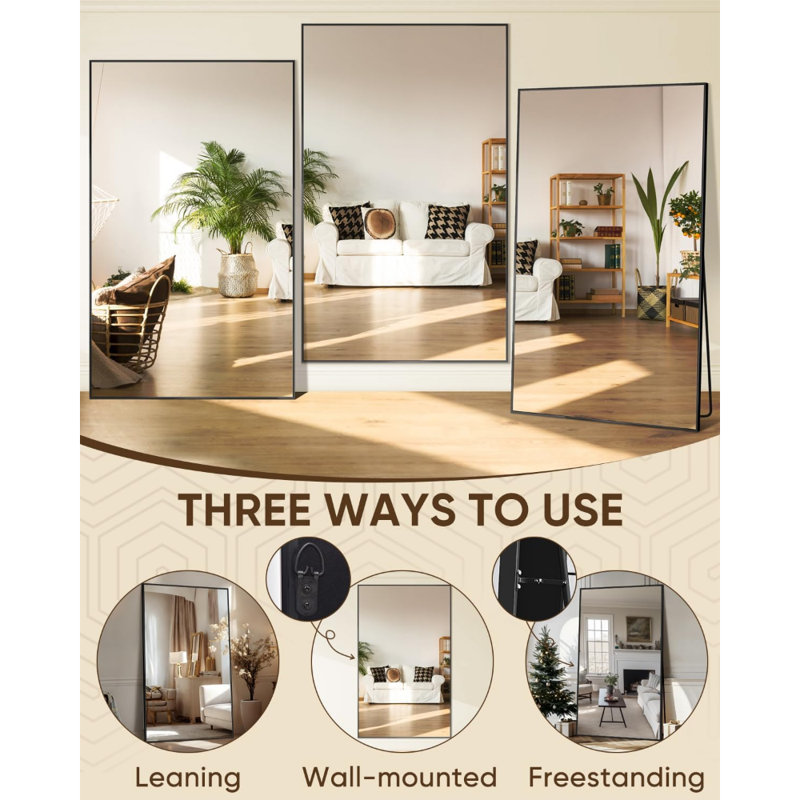 Full Length Mirror, 44"X72" Oversized Floor Mirror With Stand For Bedroom, Living Room Cloakroom, Black, Rect Style