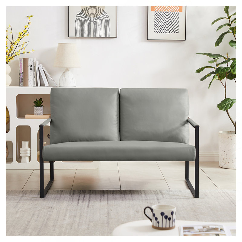 Johniel 47.24'' Faux Leather Loveseat, Brown Faux Leather