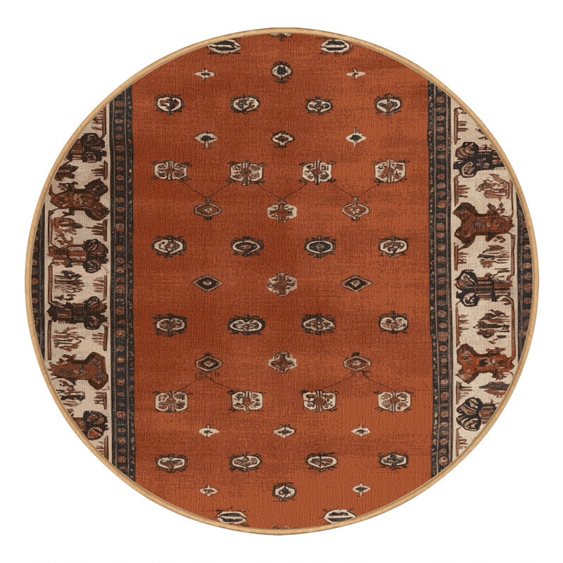 Machine Washable Persian Brown Area Rug, Round 3'