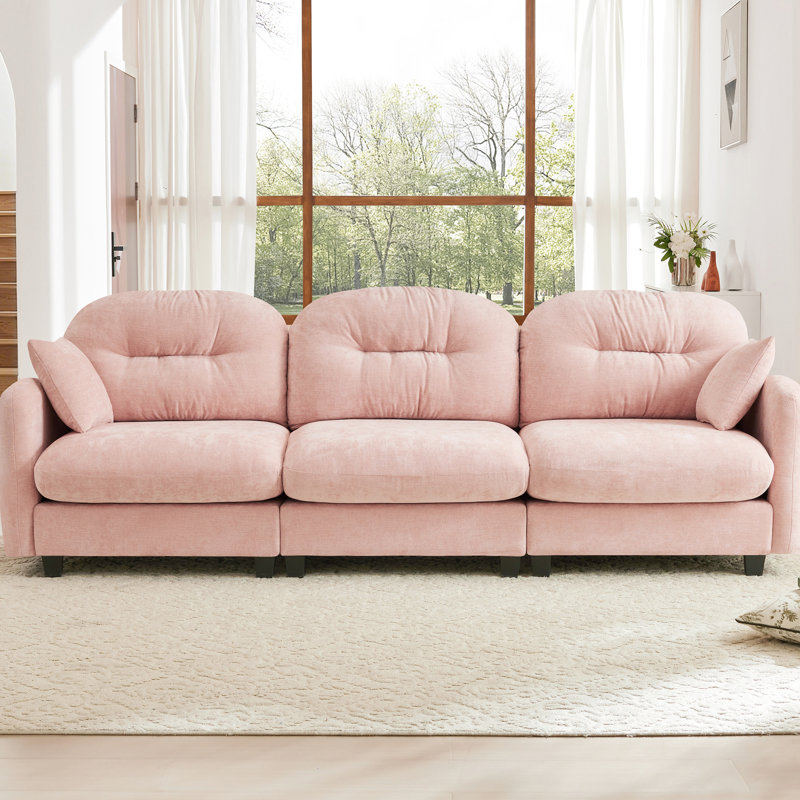 Canapé modulaire en chenille rose à trois places avec siège à haute résilience, élégant et coussin pour la maison modulaire rose, tissu doux, siège