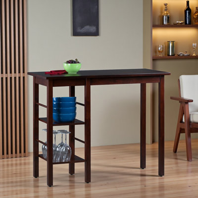 Alberty Brown Finish and Two Side Shelves Dining Table, 36'' H X 44.5'' W X 19.5'' D