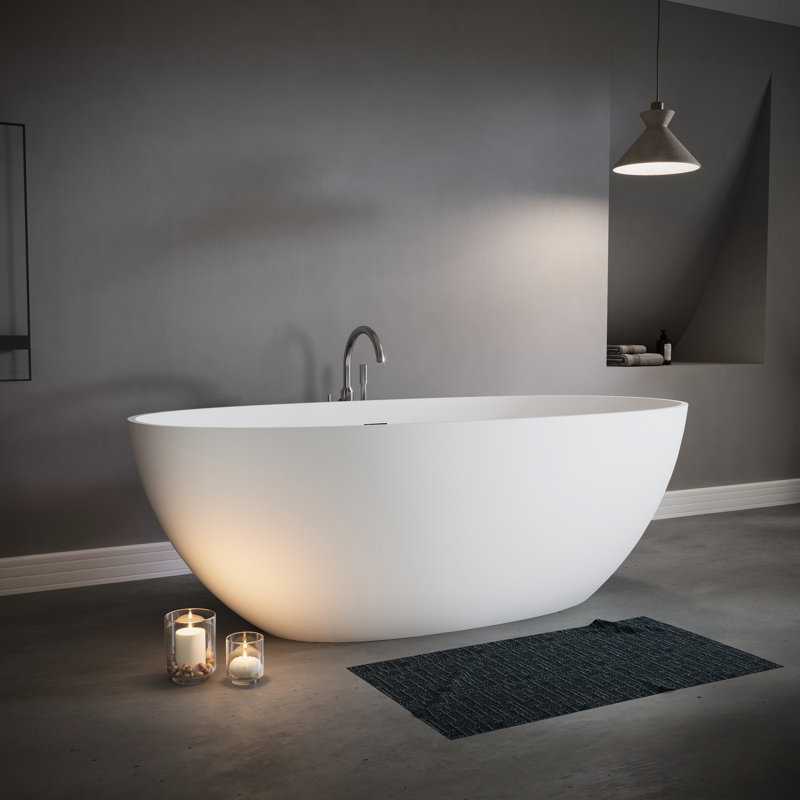 65" Freestanding Soaking Bathtub In Matte White - Thermal Insulation, Long Lasting Quality Luxury Stone Resin Ergonomic Shape, Easy To Clean