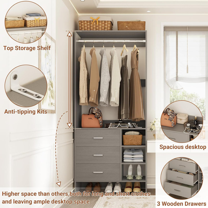 29.5 '' W Closet System with Drawers, Gray