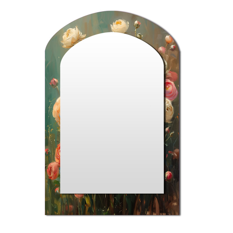 Miroir mural rose et blanc Ranunculus I, 43 po x 33 po
