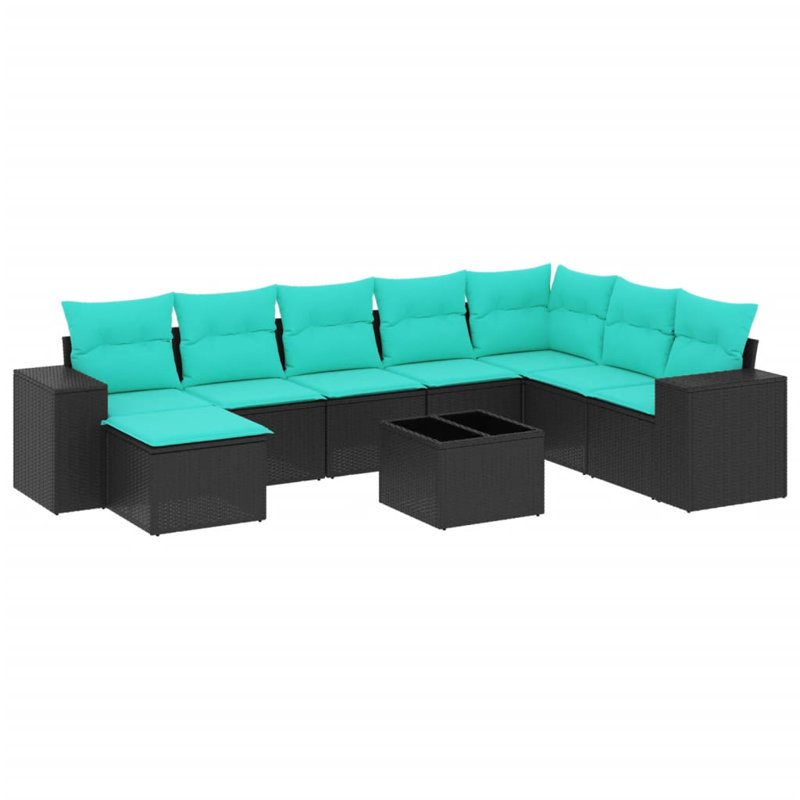  Ensemble de canapé de patio 9 pièces avec coussins en rotin de polyester noir