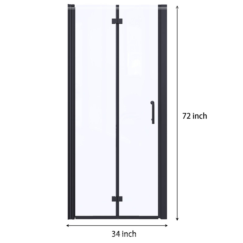 34 To 35-3/8 In. W X 72 In. H Bi-Fold Semi-Frameless Shower Doors In Matte Black With Clear Glass