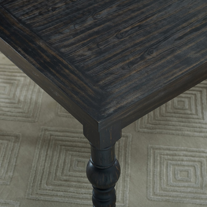 Table de salle à manger en bois franc de style urbain avec table et 4 chaises, bois foncé délavé, rectangulaire, bois massif noir et noir, construction robuste