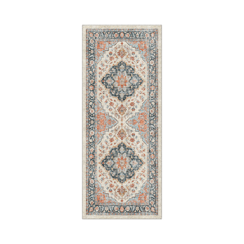 Lumiere Floral Machine Washable Red / Blue / Beige Indoor Area Rug with Non-Slip Backing, Runner 2'3" x 6'