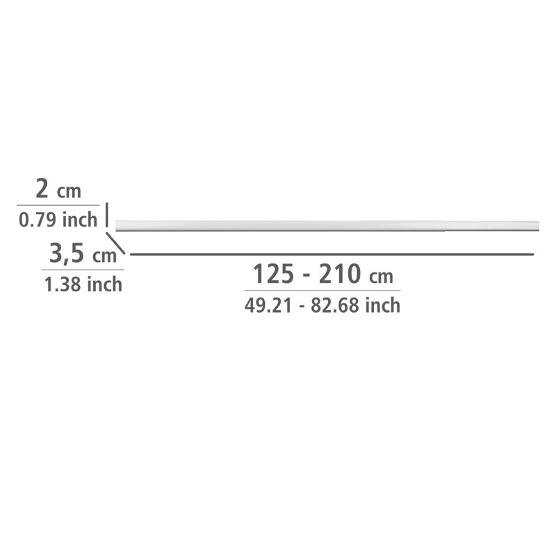 Single Curtain Pole, White, 2cm H x 210cm W x 3.5cm D