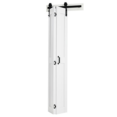 Bifold Barn Door, 24" x 84", MDF Bi-Fold Sliding Closet Doors, Hardware Kit Included, H-Frame Space-Saving Design, Need to Assemble, for Bedroom, Living Room, Wardrobe and Room Divider, White