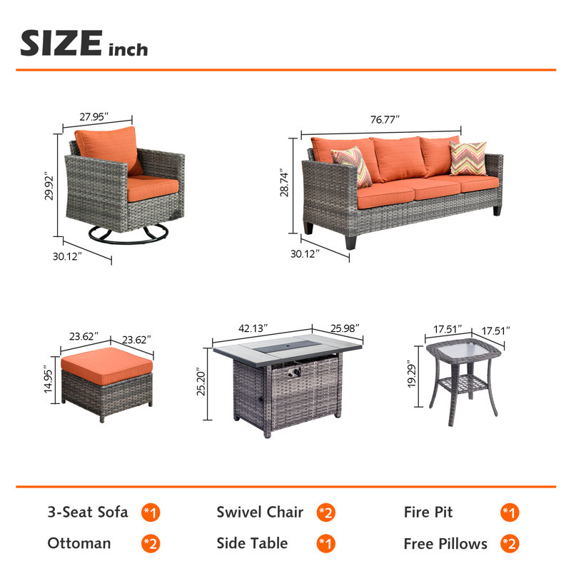 Harbin 5 - Person Patio Conversation Set with Cushions, Orange Red