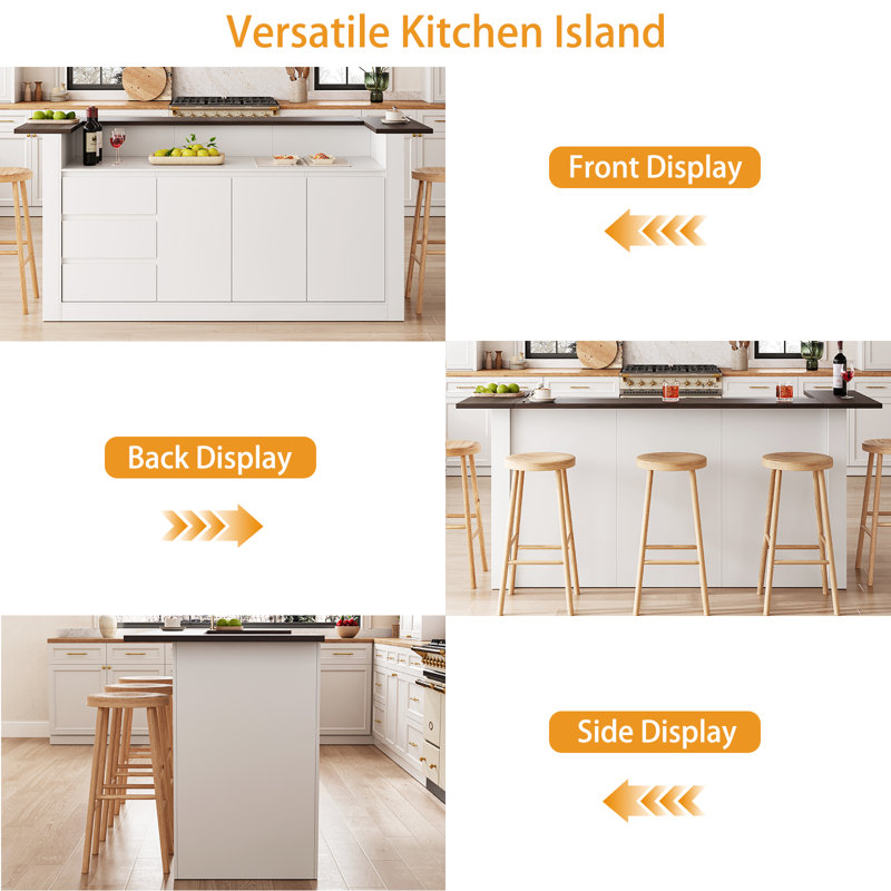 86.6’’W Modern Kitchen Island with Trash Can Storage , Center Island for Kitchen, Prep Station, Coffee Bar