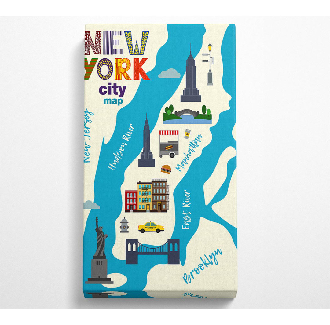 NYC Map Wide - Leinwanddrucke auf Wrapped Canvas