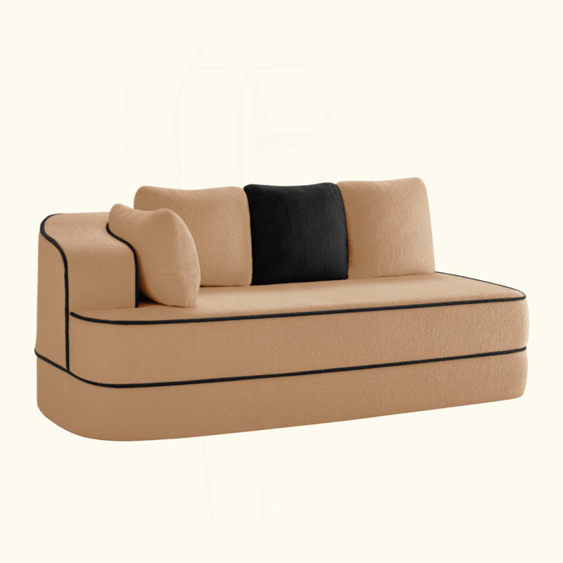 Left 2-Seater Sofa W/Pillows Teddy Fabric, Camel
