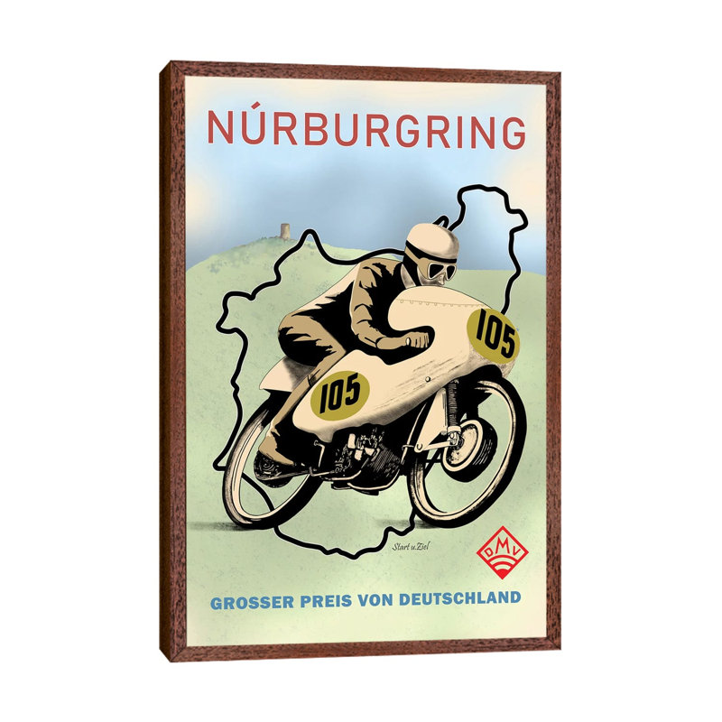 Nurburgring Motor Racing 1949 by Mark Rogan - Print on Canvas, Classic Brown Wood Framed, 101.6cm H x 66.04cm W x 3.81cm D