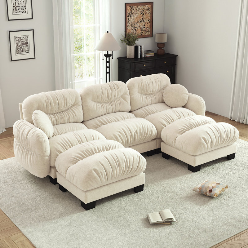 Canapé modulaire en U 116 po 3 places modulaire en chenille 116 po, Beige