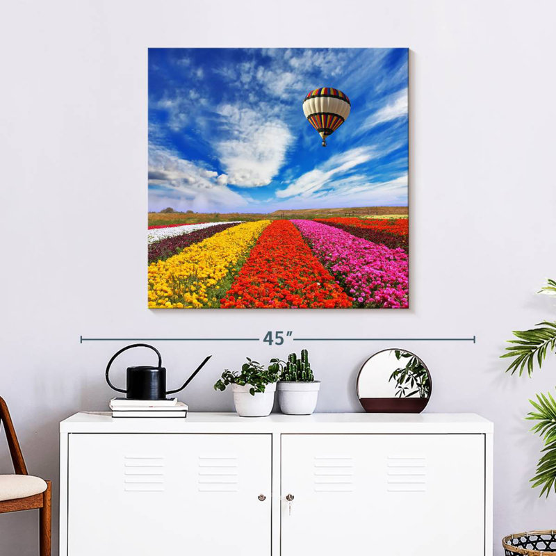 Alvord Balloon Over Flower Field, 30" H x 30" W