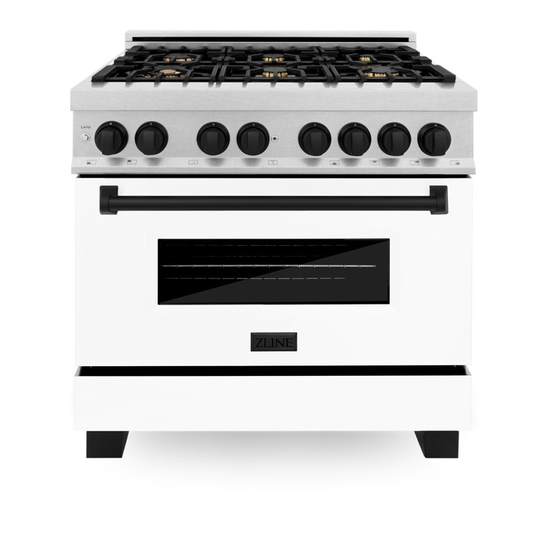 ZLINE Autograph 36 po. Cuisinière à double carburant en acier satiné avec accents, Acier inoxydable satiné noir mat