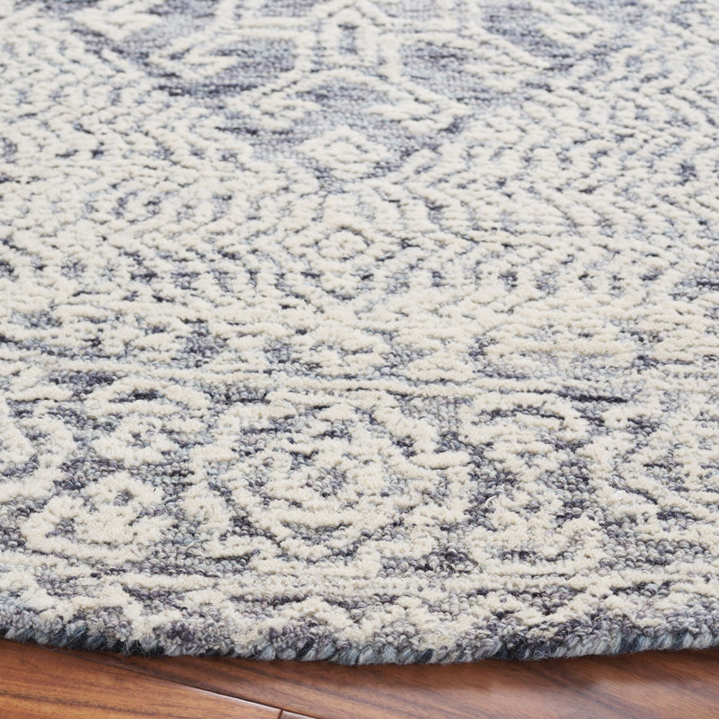 Cheryal Textural Hand Tufted Wool Cotton Geometric Rug in Sage/Ivory, Round 6'