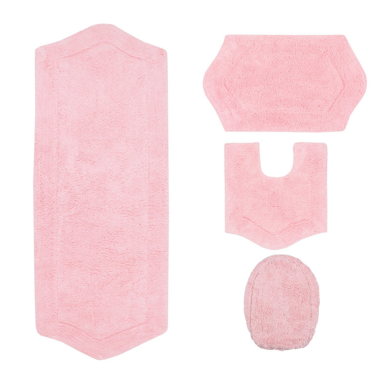 Waterford 4 Piece Bath Mat Set with Lid Cover, Quick Dry, Machine Washable Rugs, Absorbent, Pink