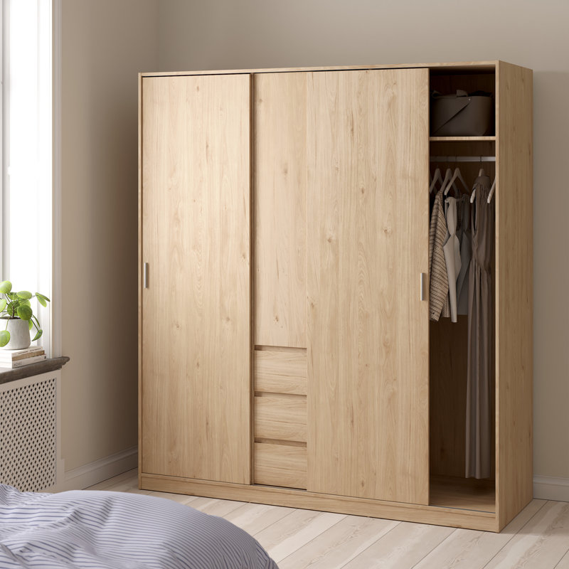 Bonaira 3 Door Manufactured Wood Wardrobe, Jackson Hickory Oak
