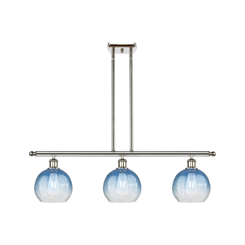 Luminaire suspendu pour îlot suspendu 3 lumières Ballston - Brookhaven Globe, Nickel poli, Bleu saphir