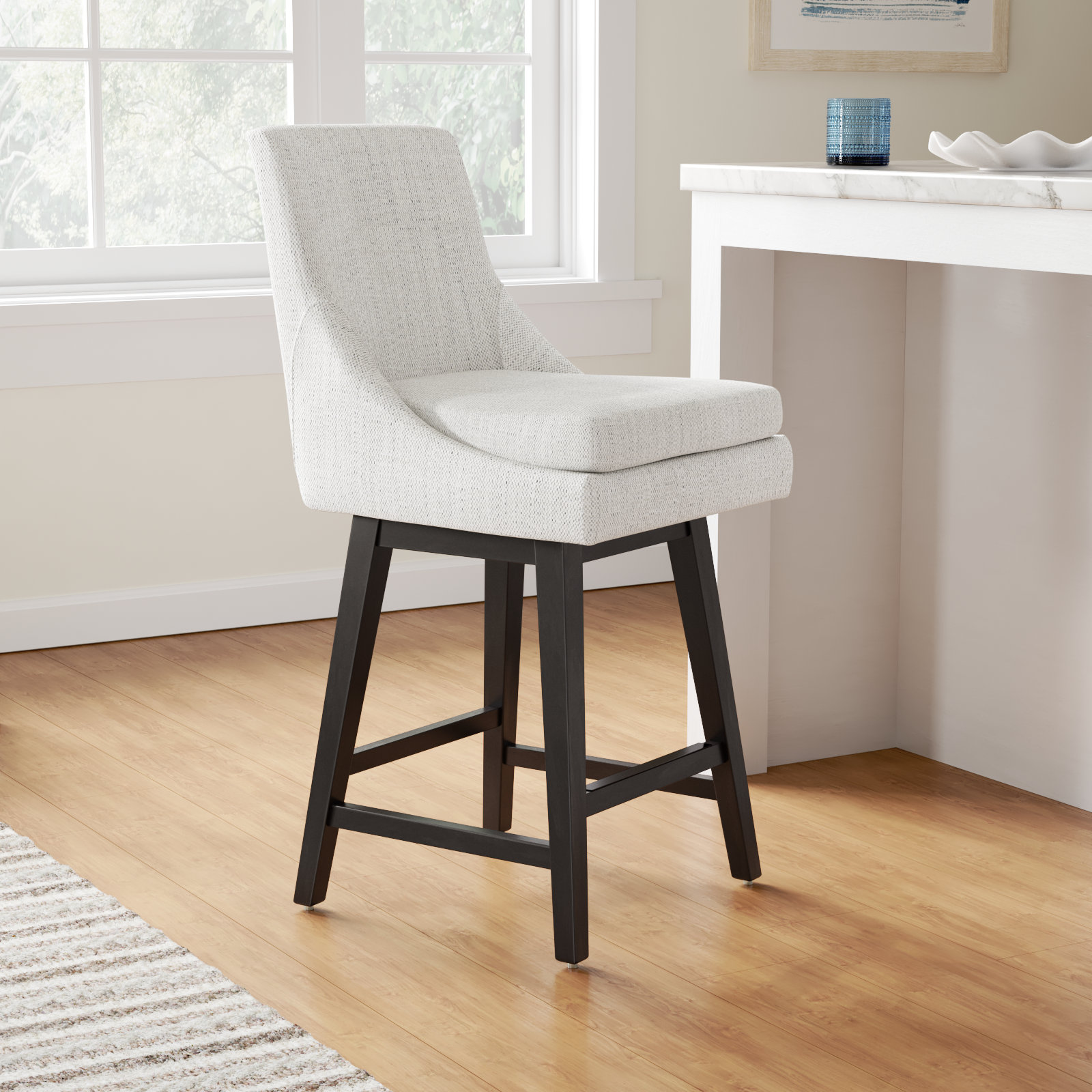 Zahara Upholstered Swivel Counter Stool, Prestige Ivory Basketweave/Brown, Counter Stool (26” Seat Height)