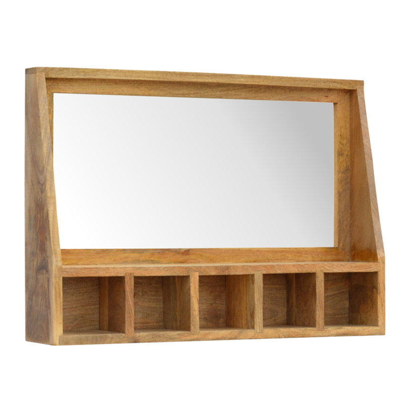 Sahara Wood Flat Wall Mirror with Shelves