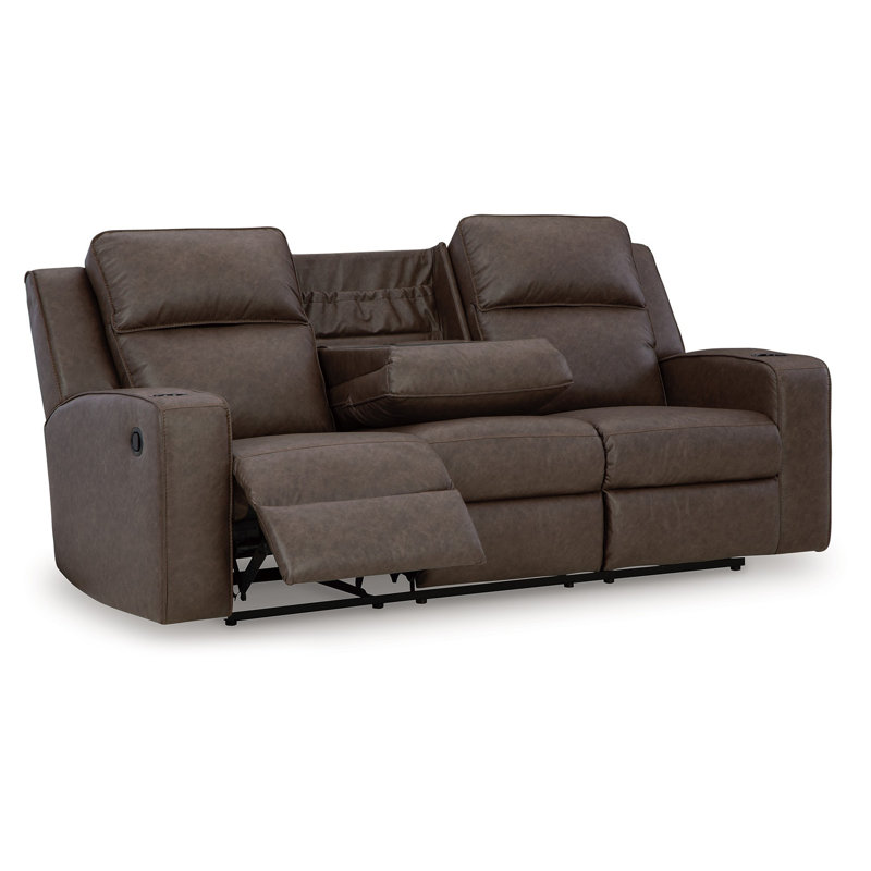 Canapé inclinable Livie, USB, table 87 en similicuir Livie, Brun
