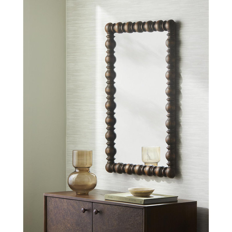 Solid Pine Wood Rectangle Accent Mirror, 36" x 24", Dark Brown