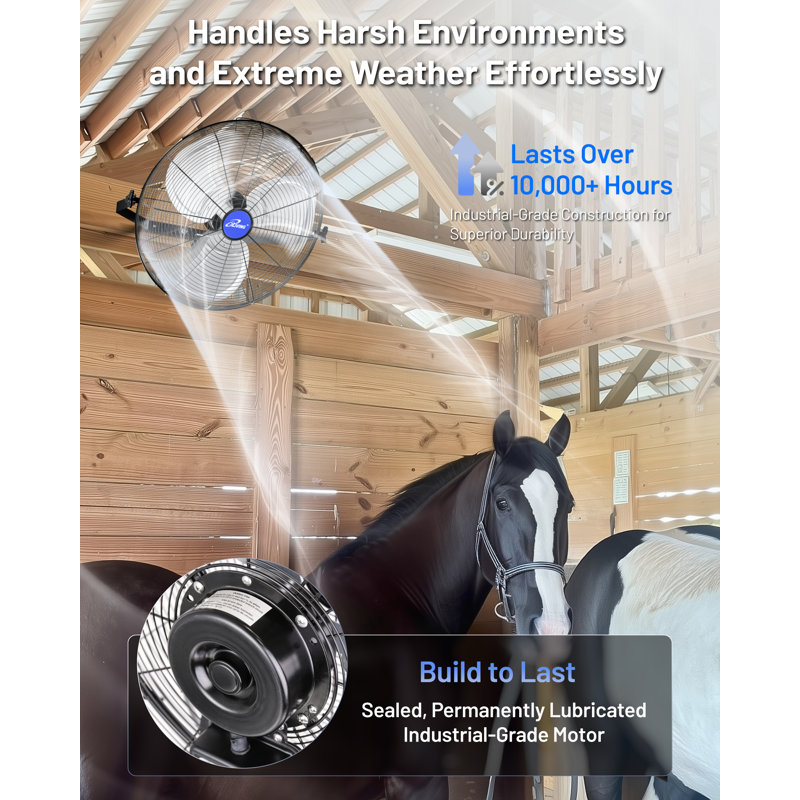 Ventilateur intérieur / extérieur à vitesse variable pour installation murale / sur pied iLIVING ILG8E20-15 de 20 po, qualité industrielle pour patio, serre, garage, atelier et quai de chargement, 4650 pi³ / min, noir