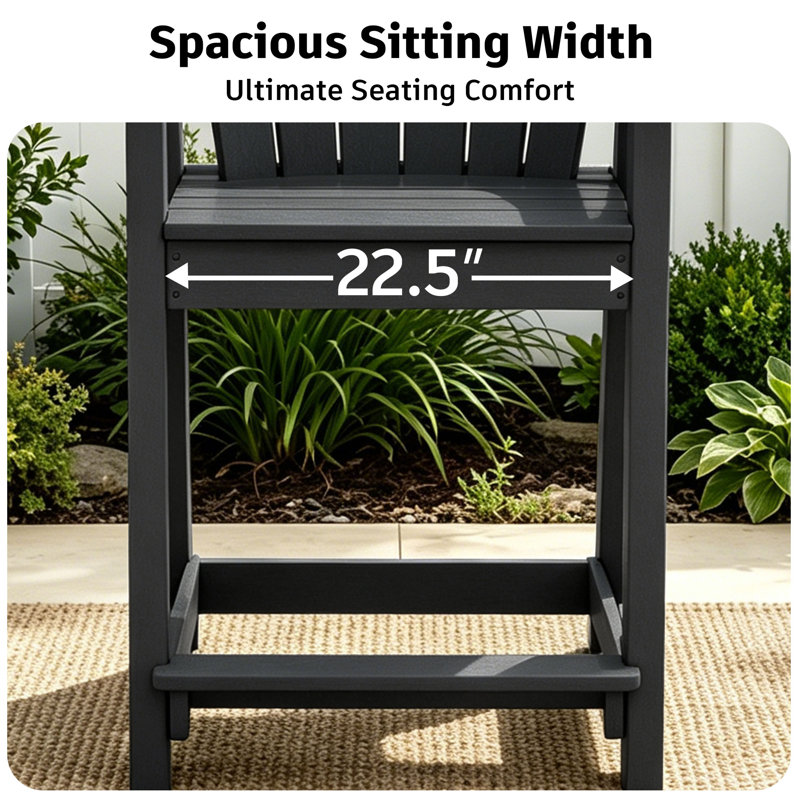 Chaise Adirondack d'extérieur en PEHD, tabouret de bar de patio, Noir